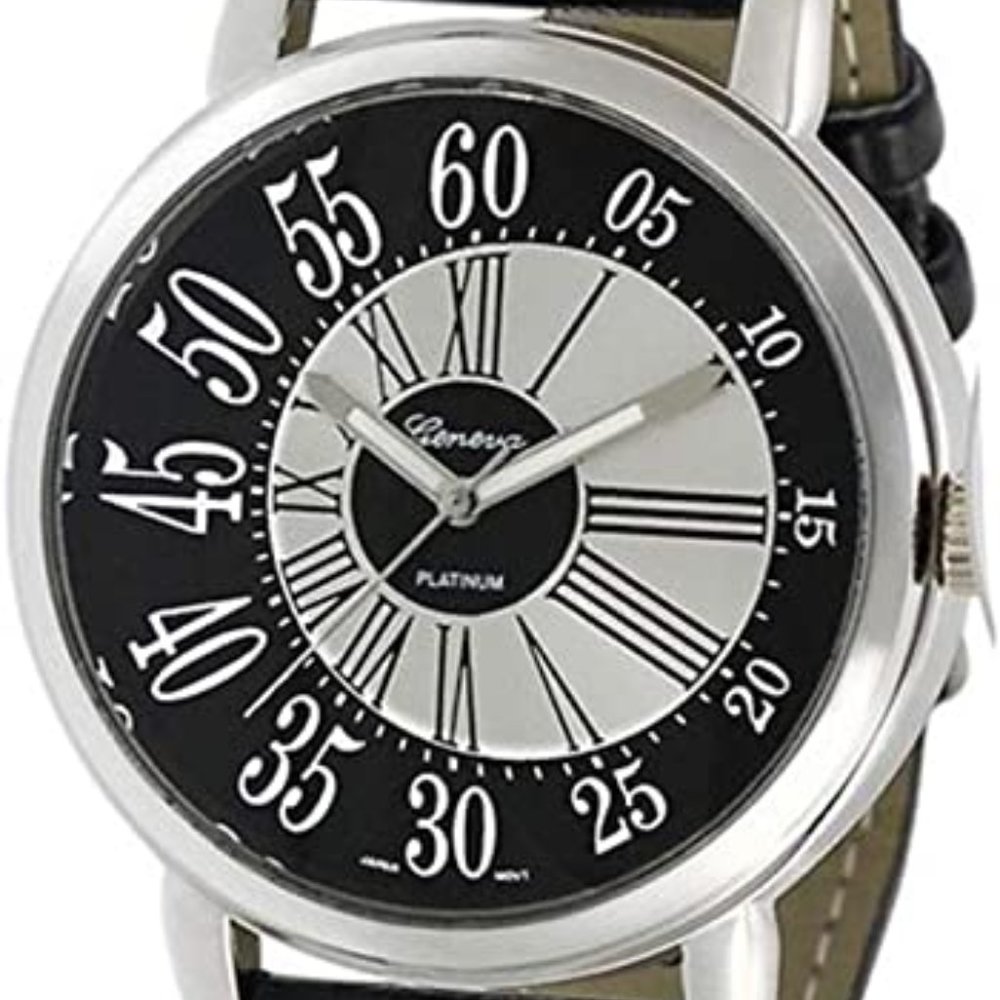 Geneva Platinum Men's Roman Numeral Faux Leather Strap Watch-BLK BLK